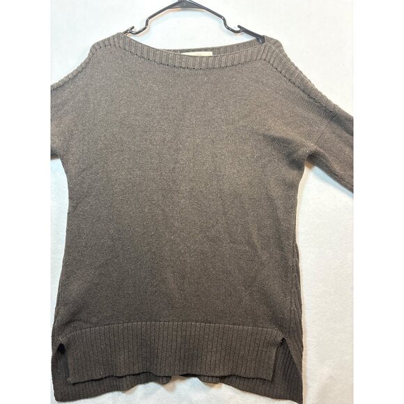Loft Brown Open Shoulder Knit Sweater Tunic large - Picture 2 of 11